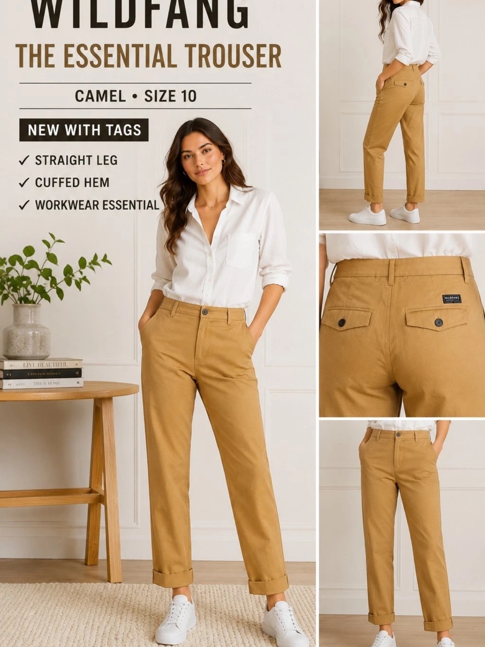 NWT wildfang the essential trouser camel size 6